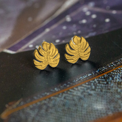 SZTZ-750 Silver earrings MONSTERA LEAF - Sterling Silver 925 Gold Plated