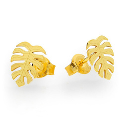 SZTz-304 silver monstera stud earring - silver 925 gold plated