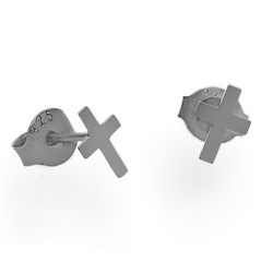 SZTp-357 Silver cross stud earring 10mm 925 silver rhodium