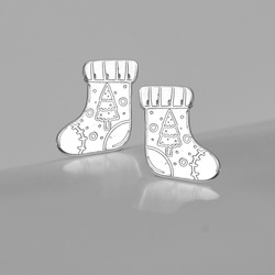 SZT-000 Silver earrings CHRISTMAS STOCKING - Sterling Silver 925