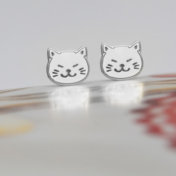 SZTP-737 Silver earrings CAT CATS  - Sterling Silver 925 Rhodium Plated