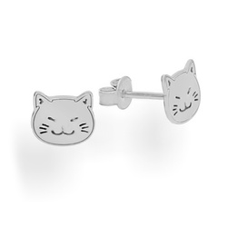 SZTP-737 Silver earrings CAT CATS  - Sterling Silver 925 Rhodium Plated