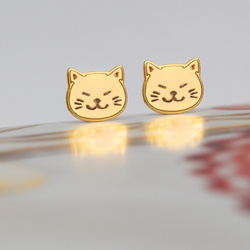 SZTZ-737 Silver earrings CAT CATS  - Sterling Silver 925 Gold Plated