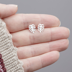 SZTrg-304 silver monstera stud earring - silver 925 rose gold