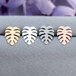 SZTrg-304 silver monstera stud earring - silver 925 rose gold