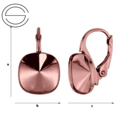 BARG-85/12 Leverbacks for 4470 Square 12mm - Earring Hooks - Sterling Silver 925 Rose Gold Plated