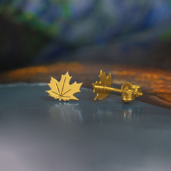 SZTZ-752 Silver earrings MAPLE LEAF - Sterling Silver 925 Gold Plated